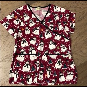 Red Snowman Scrub Top